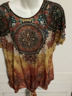 Roz & Ali Multicolor Boho Medallion Tie-Hem Size XL